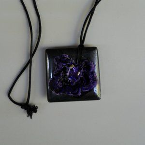 CZ lavender stone silver square pendant hand crafted